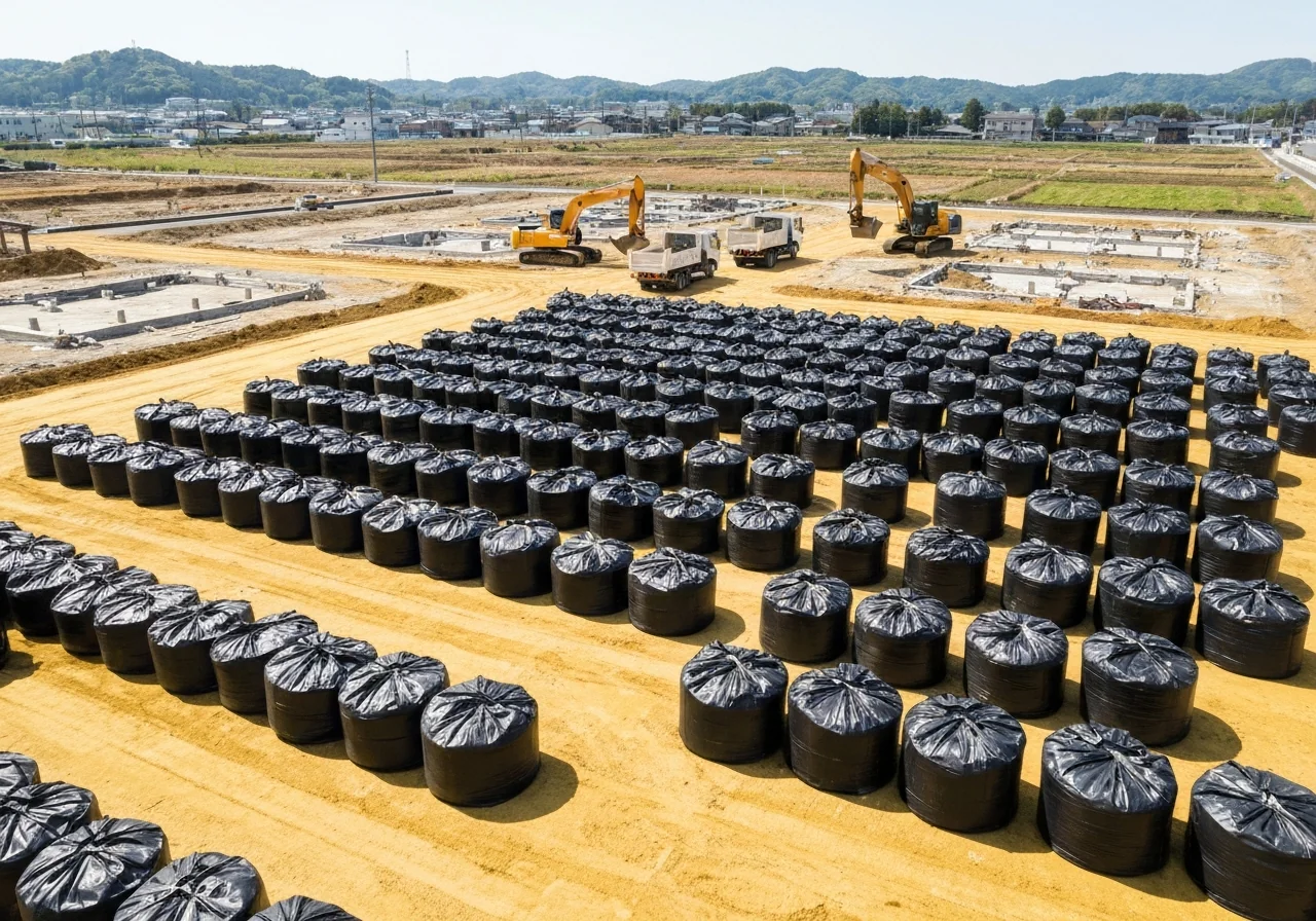 浪江町 除染工事（フレコンバッグ整列）